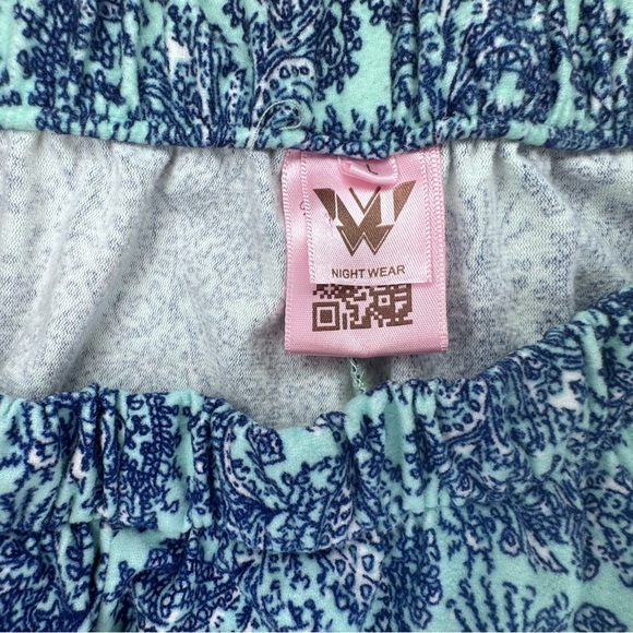 WHITE MARK blue and green floral pattern Pajama Set SzL MINT Condition p30 - Picture 7 of 8